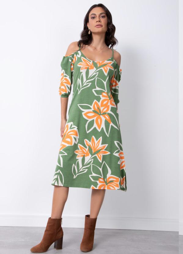 Quintess - Vestido Floral Verde com Fendas 2