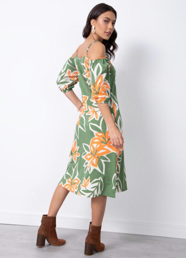 Quintess - Vestido Floral Verde com Fendas 3