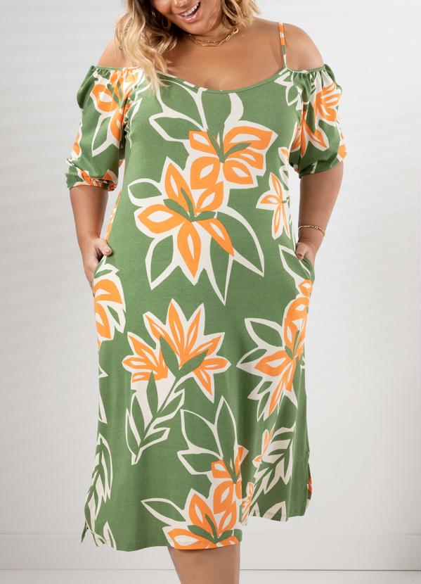 Quintess - Vestido Floral Verde com Fendas 4