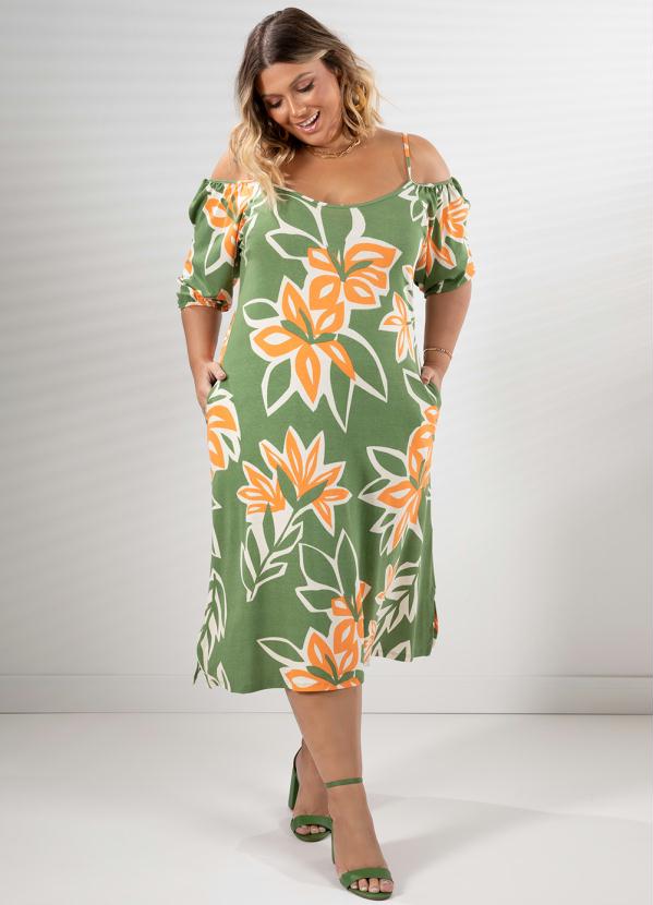 Quintess - Vestido Floral Verde com Fendas 5