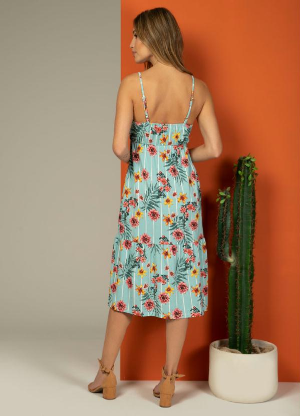 Quintess - Vestido Floral Verde com Ilhóses e Amarração 2
