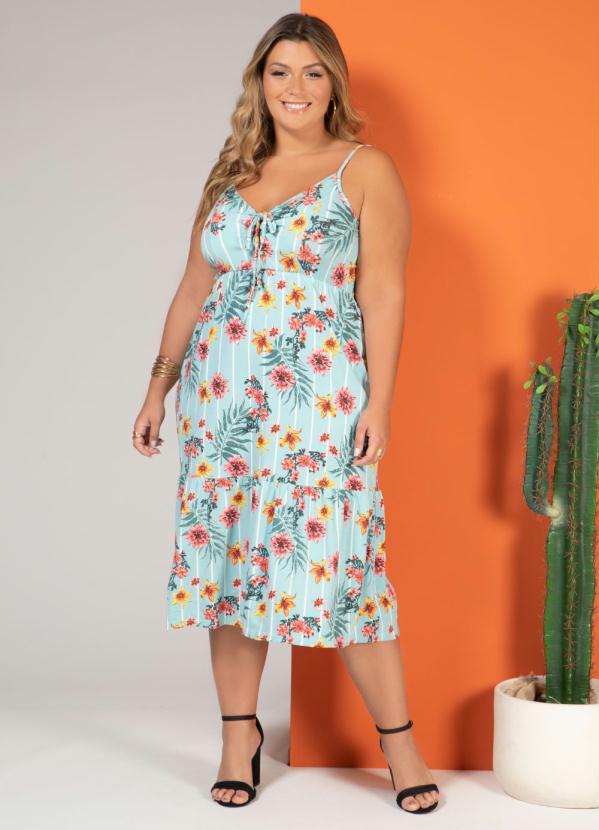 Quintess - Vestido Floral Verde com Ilhóses e Amarração 3