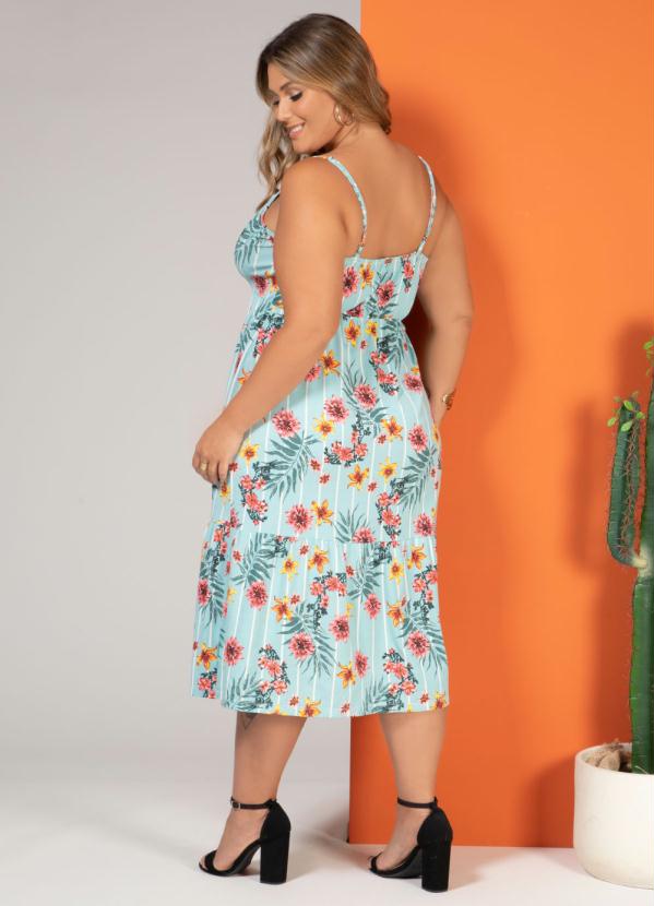 Quintess - Vestido Floral Verde com Ilhóses e Amarração 4