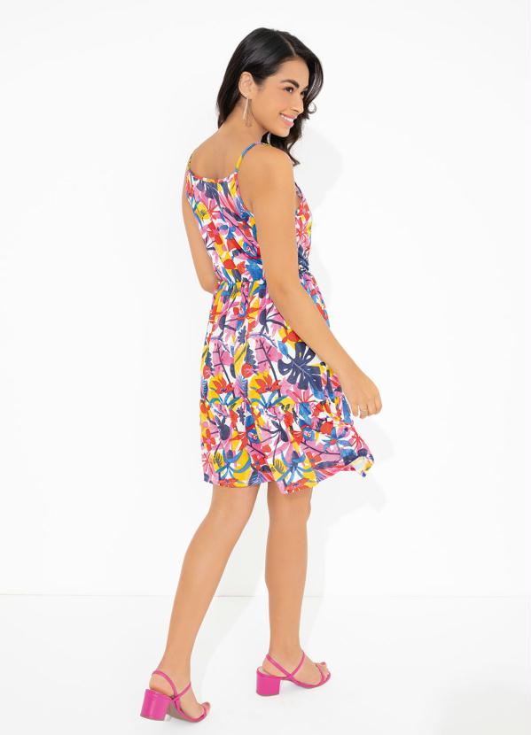 Outlet - Vestido Folhagem Colorido com Babado 4