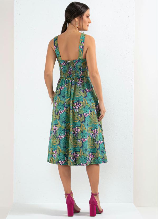 Quintess - Vestido Folhagem Verde de Alças com Bolsos 2