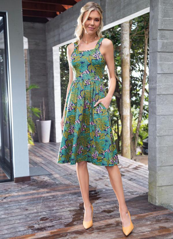 Quintess - Vestido Folhagem Verde de Alças com Bolsos 3