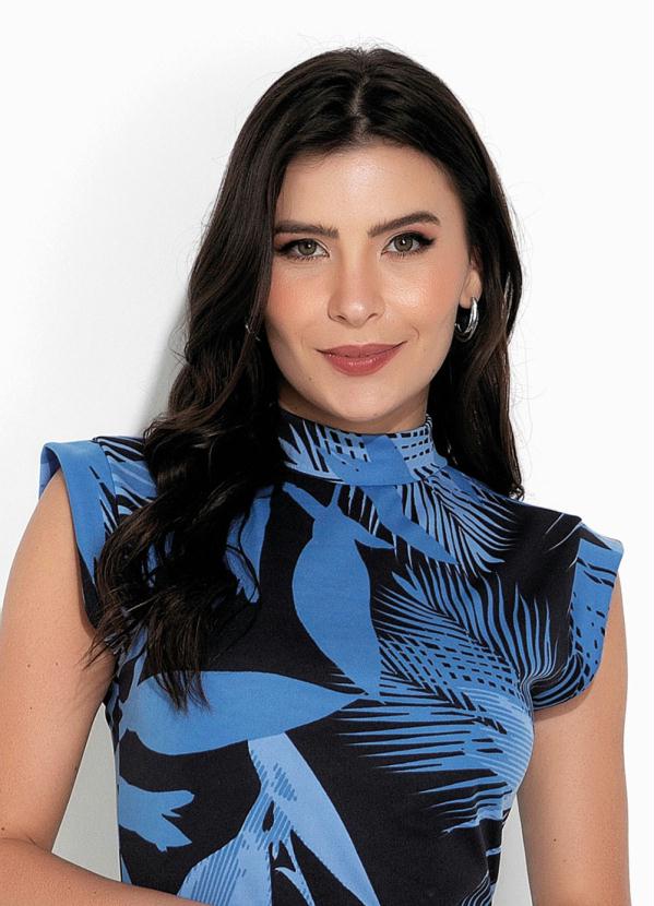 Rosalie - Vestido Folhas Azul Midi 3