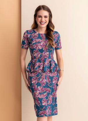 Moda Evangelica Vestido Florido Azul Marinho Azul Marinho Vestido