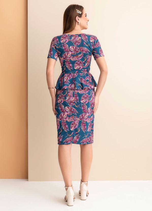 Rosalie - Vestido Folhas Marinho Peplum 4