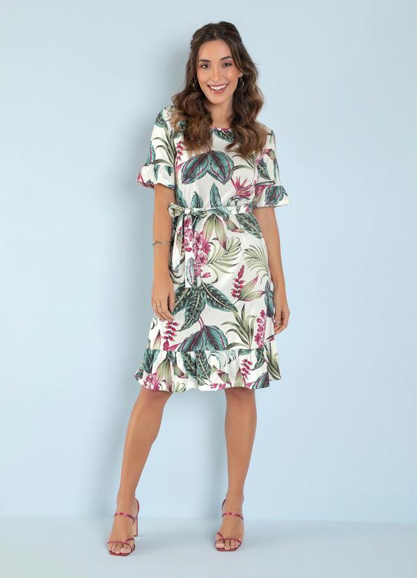 Rosalie - Vestido Folhas Verde com Faixa Moda Evangélica 4