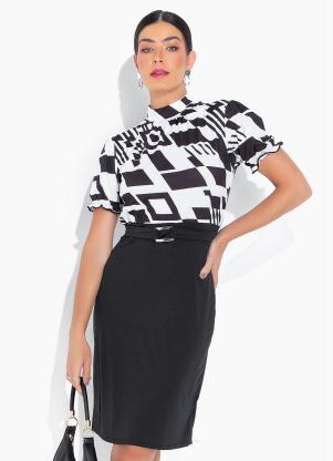 bonprix - Vestido Gola Alta Tubinho P&B - BONPRIX