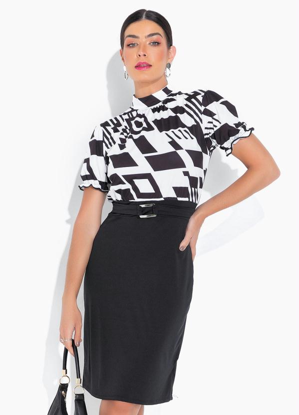 bonprix - Vestido Gola Alta Tubinho P&B 1