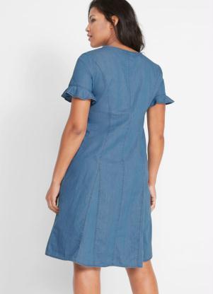 bonprix - Vestido Jeans com Abotoamento Azul Claro - BONPRIX