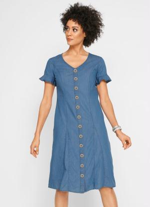 bonprix - Vestido Jeans com Abotoamento Azul Claro - BONPRIX