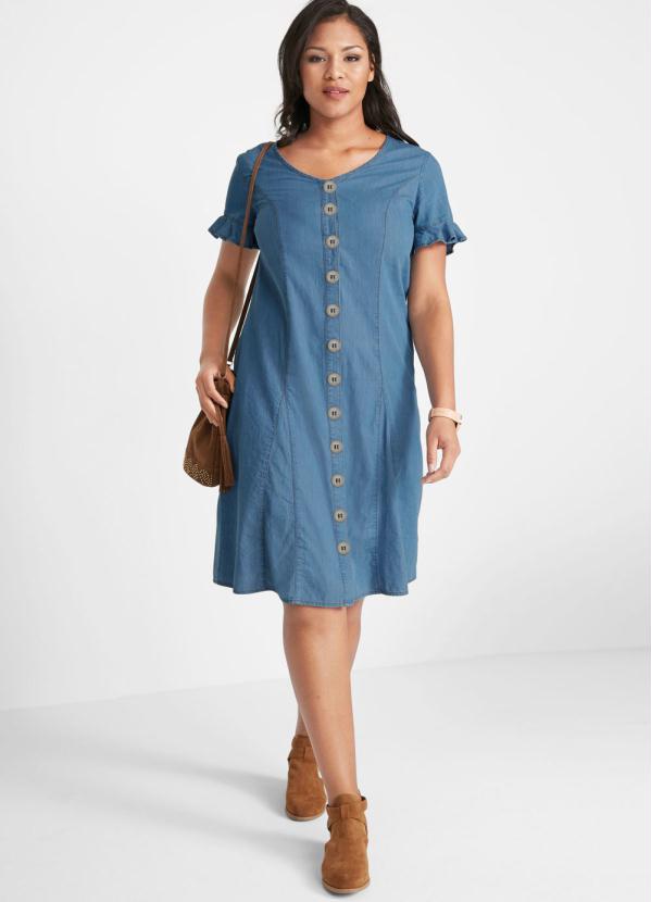 bonprix - Vestido Jeans com Abotoamento Azul Claro 2