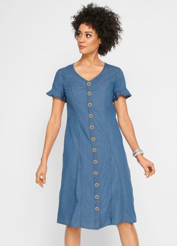 bonprix - Vestido Jeans com Abotoamento Azul Claro 11