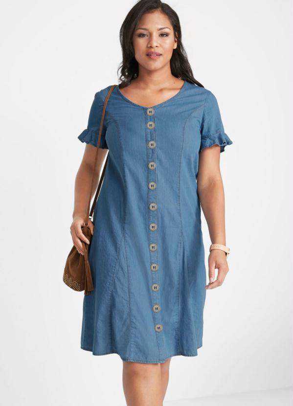 bonprix - Vestido Jeans com Abotoamento Azul Claro 4