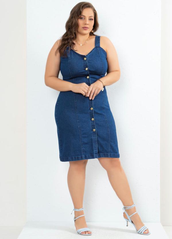 Quintess - Vestido Jeans com Botões  Jeans Escuro 12
