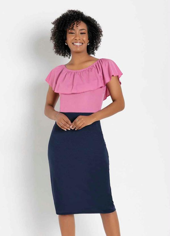 Queima Estoque - Vestido Justinho Marinho e Rosa Moda Evangélica