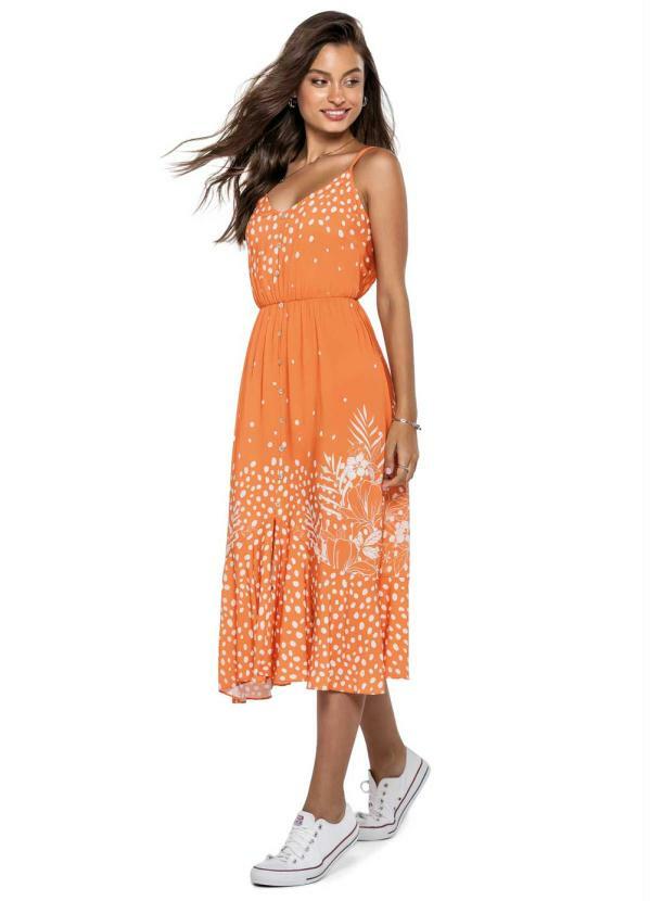 vestido laranja midi