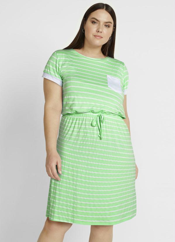 bonprix - Vestido Listrado com Bolso Frontal Verde Candy 5
