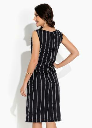Rosalie - Vestido Listras Preto com Fenda - ROSALIE