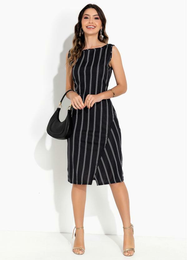 Rosalie - Vestido Listras Preto com Fenda 3