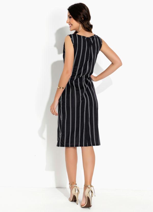 Rosalie - Vestido Listras Preto com Fenda 4