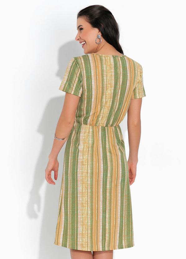 Outlet - Vestido Listras Verde Reto Moda Evangélica 2