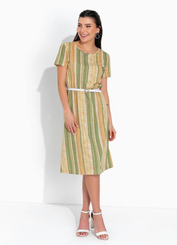 Outlet - Vestido Listras Verde Reto Moda Evangélica 3