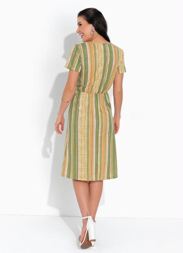Outlet - Vestido Listras Verde Reto Moda Evangélica 4