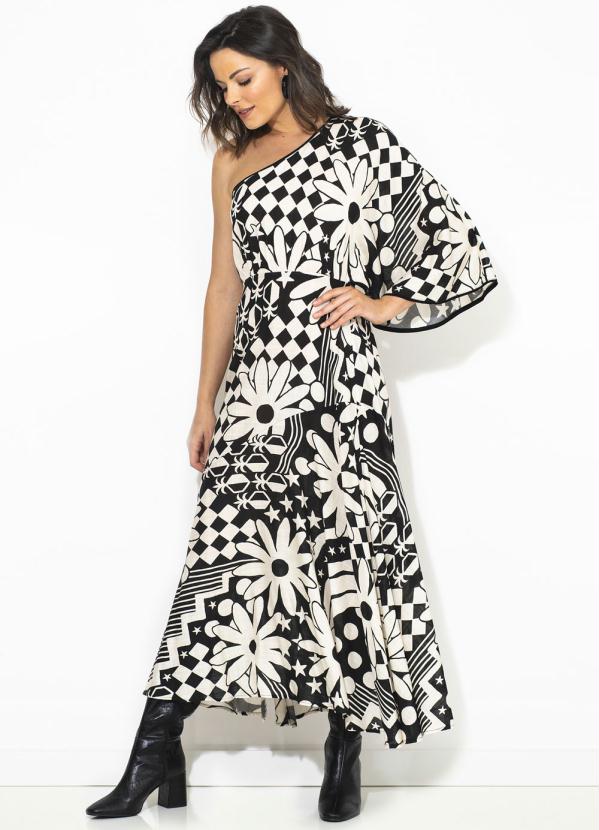 Farm - Vestido Longo Jardim das Margaridas Preto