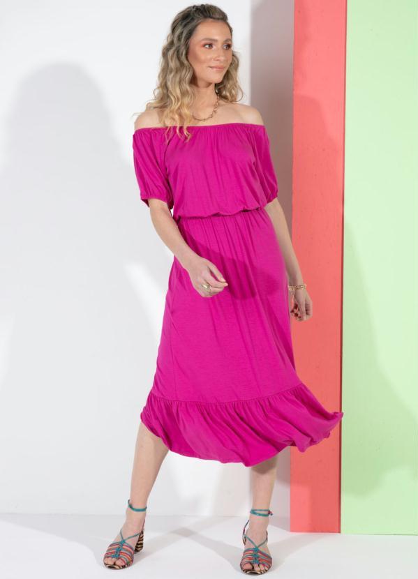 Quintess - Vestido Magenta Ciganinha com Babado na Barra