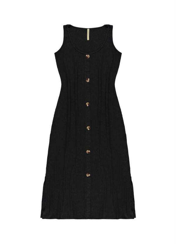 Lunender - Vestido Malha Canelado Traxy Preto