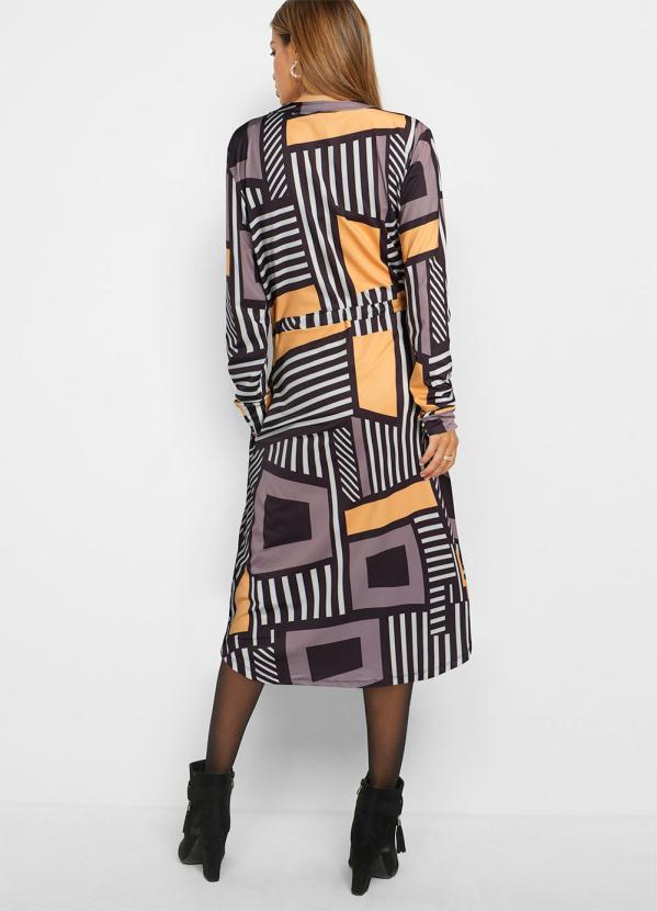 bonprix - Vestido Manga Longa Abstrato Preto 2