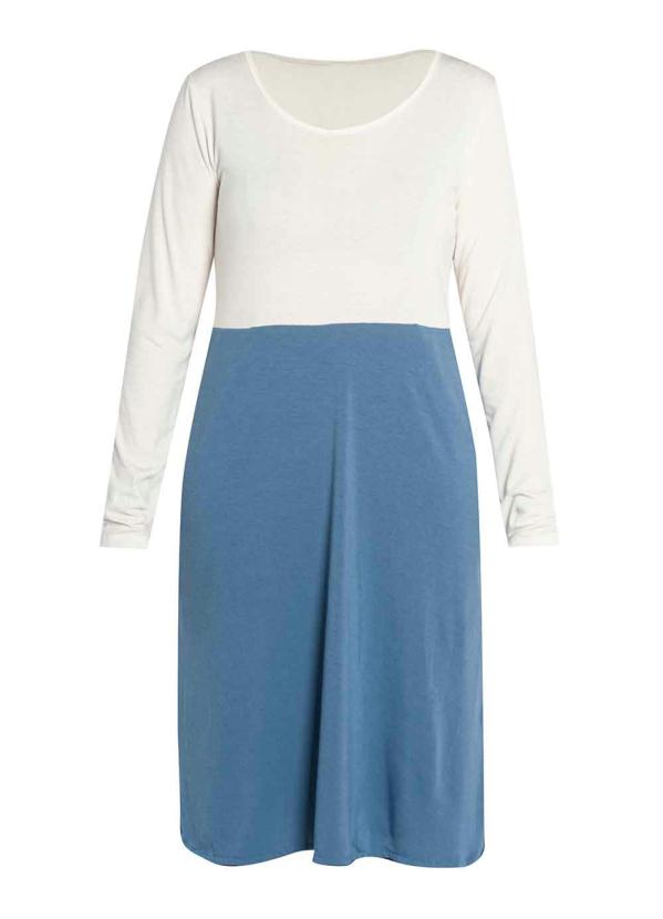 bonprix - Vestido Manga Longa com Bolsos Off White/Azul 7