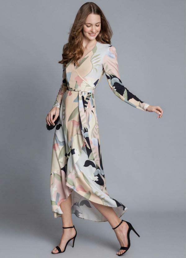 Lez a Lez - Vestido Manga Longa Transpassado Azul