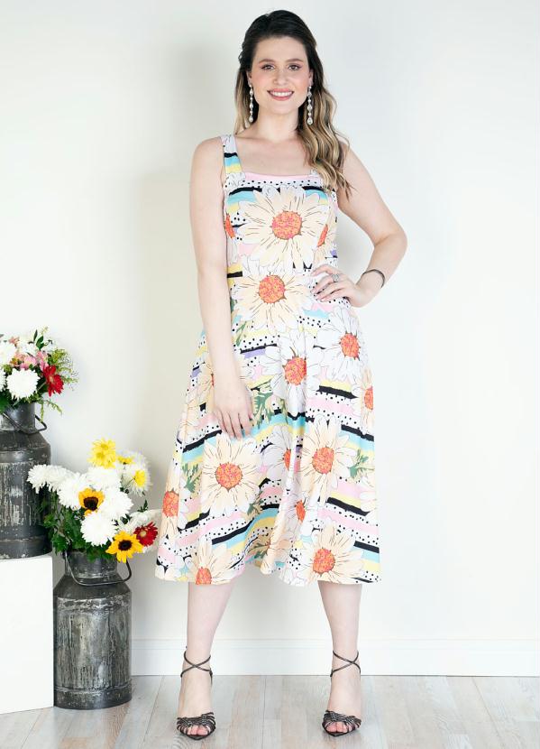 Quintess - Vestido Margaridas Midi com Alças Largas 4