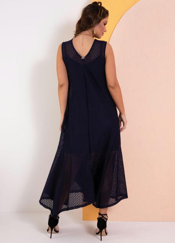 Quintess - Vestido Marinho em Renda com Barra Assimétrica 2