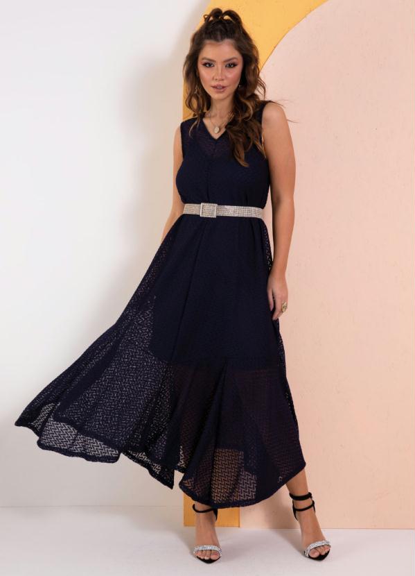 Quintess - Vestido Marinho em Renda com Barra Assimétrica 4