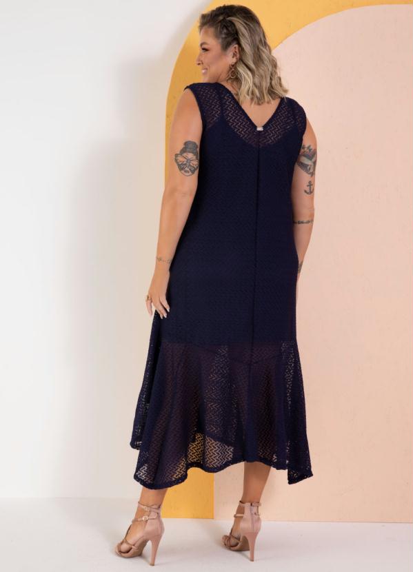 Quintess - Vestido Marinho em Renda com Barra Assimétrica 6