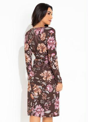 Rosalie - Vestido Marrom Floral com Botão - ROSALIE