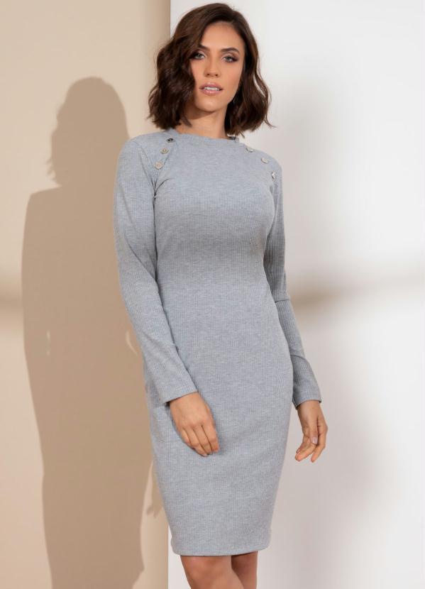 Quintess - Vestido Mescla com Gola e Botões Decorativos