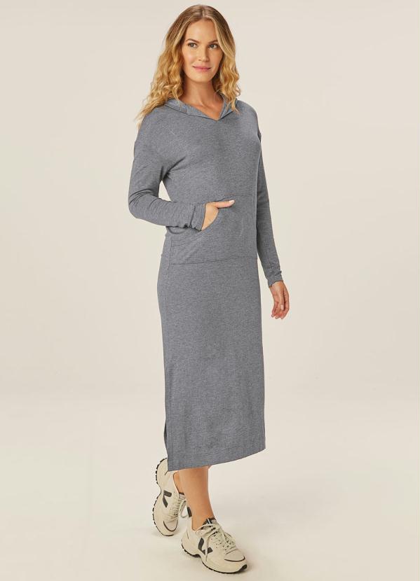 Malwee - Vestido Mescla Escuro com Capuz em Moletinho