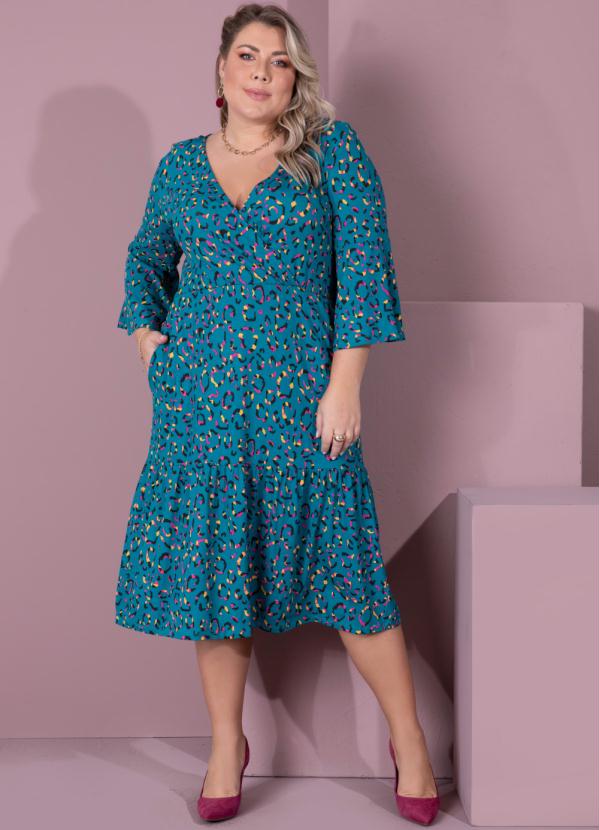 Quintess - Vestido Midi Abstrato Verde com Bolsos 4