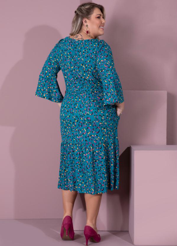 Quintess - Vestido Midi Abstrato Verde com Bolsos 5