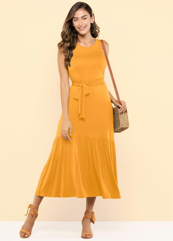 Vinculo Basic - Vestido Midi Amarelo Ouro