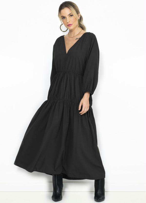 Colcci - Vestido Midi Camadas de Viscose Preto