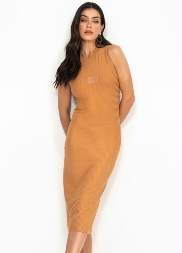 Colcci - Vestido Midi Canelado Bege
