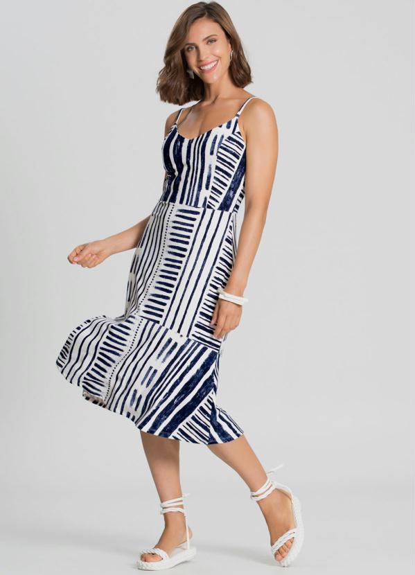 Lunender - Vestido Midi Crepe de Alça Azul 3